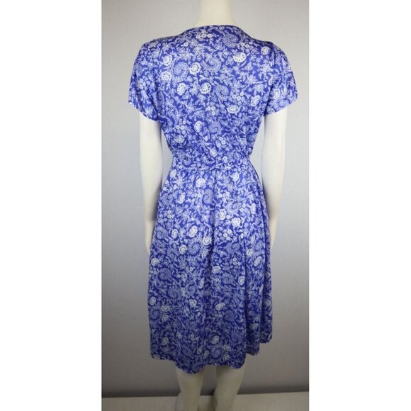 DARIAN PETITES - WOMEN'S BLUE FLORAL PRINT BELTED SHORT DRESS - SIZE 6P - Picture 10 of 12
